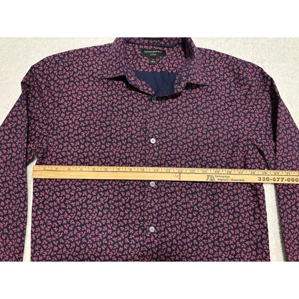 Banana Republic Navy‎ Red Floral Print Standard Fit Non Iron Button Shirt Mens L